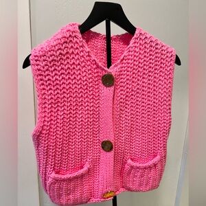 Amazon Pink Knit Vest with Gold Buttons